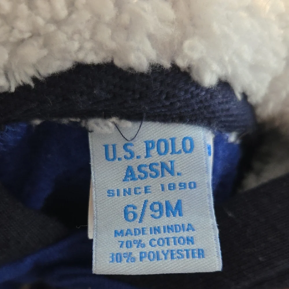 U.S. Polo Assn. Blue Kids One Piece Cotton Blend Warm Fleece Romper Snow Sz 6/9M